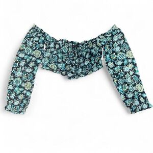 Volcom BeauBeau Bandeau Crop Top Small Beach Surfer Cali Floral Long Sleece